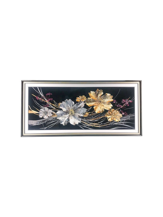 Pictură Abstractă Mare Motive Florale Pietre În Cadru Minimalist 94x44 Cm