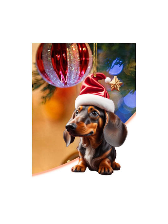 Χριστουγεννιάτικο Στολίδι Σκύλος Dachshund Σκούφο Άη Βασίλη & Αστέρι Διάστ.7.8x4.5cm