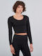 Bluza Damă Mânecă Lungă Crop Pulover Negru