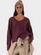 Women's Long Sleeve Sweater with V-Neck Bordeaux