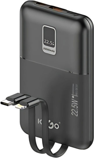 KLGO KP-66 Power Bank 10000mAh 22.5W with USB-A Port and USB-C Port Black