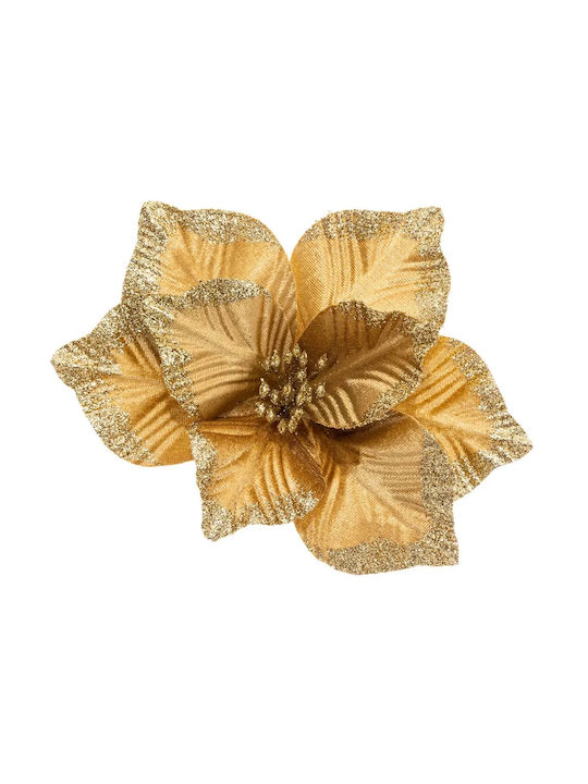 Floare Decorative de Crăciun Poinsettia Clip 24x11 Cm Aurie