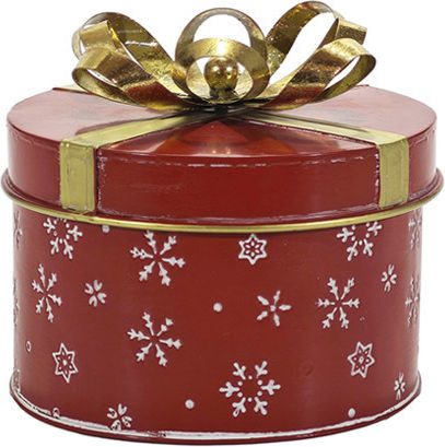 Christmas Metal Round Box Red Gold Details 19.5x17cm