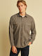 Дълъг Ръкав Фланелен Overshirt с Стандартна Кройка Сив