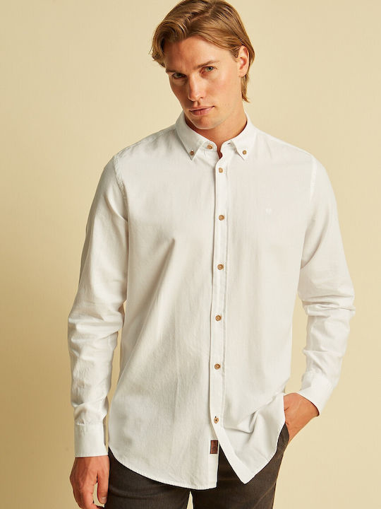 Long Sleeve Cotton Shirt in Regular Fit White