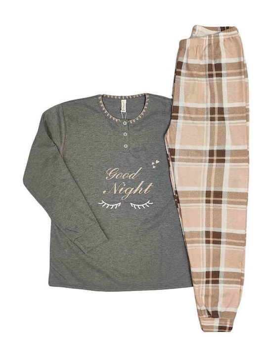 Lovelx Homewear Χειμερινό Γυναικείο Σετ Πιτζάμας Βαμβακερό Γκρι