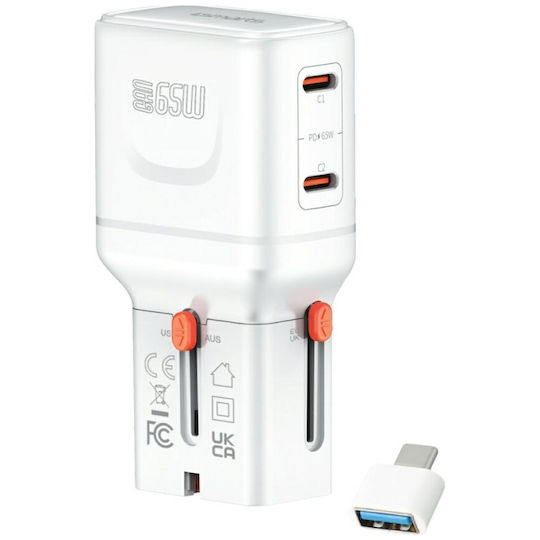 4Smarts Φορτιστής Χωρίς Καλώδιο με 2 Θύρες USB-C 65W Quick Charge 3.0 / Power Delivery Λευκός (Nomad Pocket)