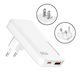 Powertech Ladegerät ohne Kabel GaN mit USB-A Anschluss und USB-C Anschluss 65W Schnellaufladung 3.0 Weißs (PT-1532)
