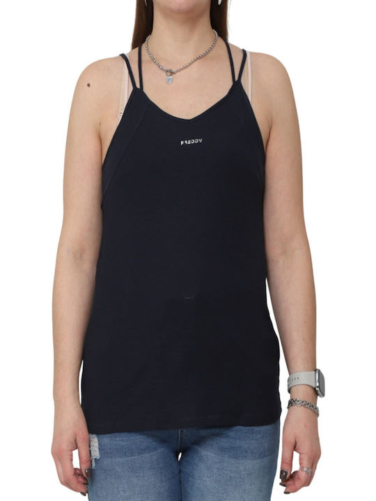 Women's Athletic Crop Top with Straps Navy Blue