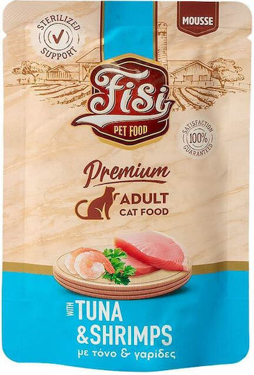 Fisi Wet Food for Adult Cats in Pouch with Tuna and Shrimps 80gr