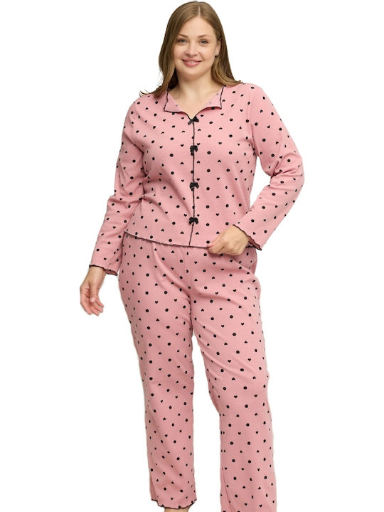 Siyah Inci Set Pijamale pentru Femei Pink