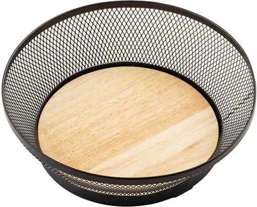 Tablecraft Tc 12641 Schwarzer Eisen Brotkorb zum Servieren mit Holzständer Φ19xυ6cm
