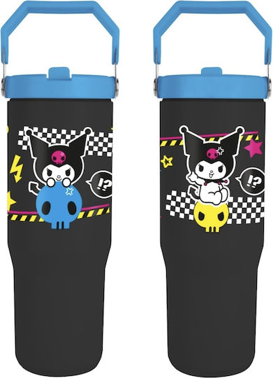 Pyramid International Hello Kitty Kuromi Handled Tumbler Stainless Steel Thermos Bottle 900ml Brown with Straw and Handle