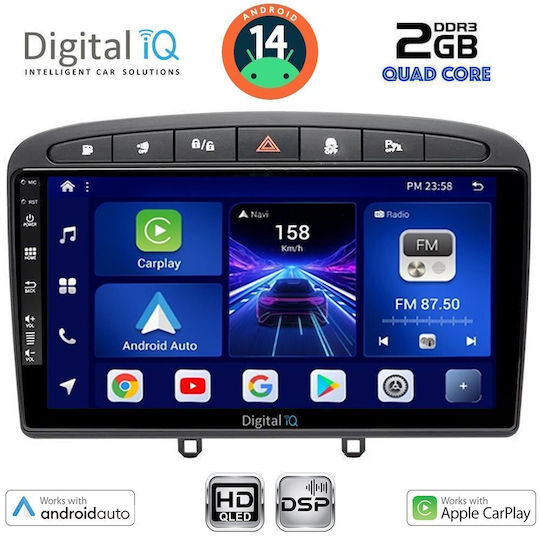 Digital IQ Car Audio System for Peugeot 308 / RCZ 2007-2012 (Bluetooth/USB/AUX/WiFi/GPS/Apple-Carplay/Android-Auto) with Touch Screen 9"