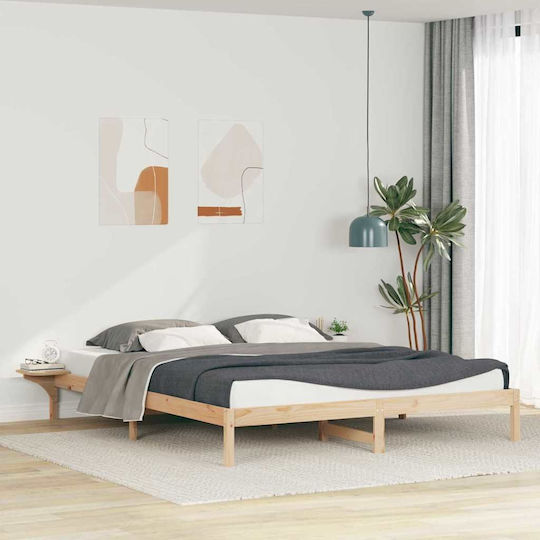 Легло King Size Дървено Натурално с Дъски за Матрак 200x210см