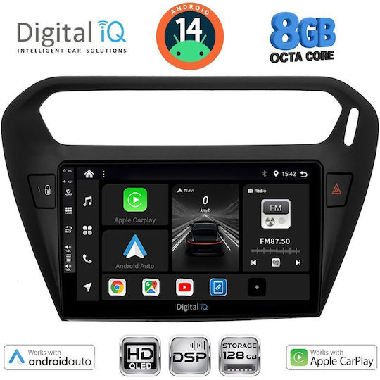 Digital IQ Car Audio System for Peugeot 301 Citroen C-Elysee 2013 (Bluetooth/USB/AUX/WiFi/GPS/Apple-Carplay/Android-Auto) with Touch Screen 9"