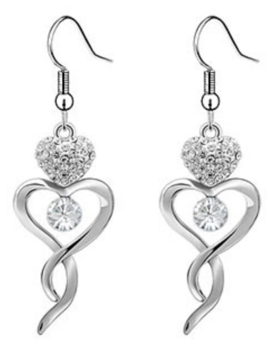Special Offer Heart Dangle Earrings White Gold Plated Swarovski Crystals Abilene