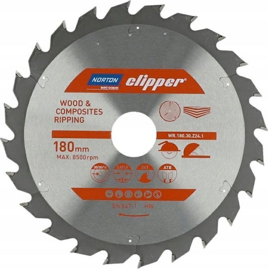 Norton Circular Cutting Disc 180mm X 30mm X 24 Blades Wood Atb Composites 2.8/1.8