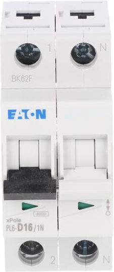 Eaton Power Switch 1p+n D 16a 6ka Ac Pl6-d16/1n 164941