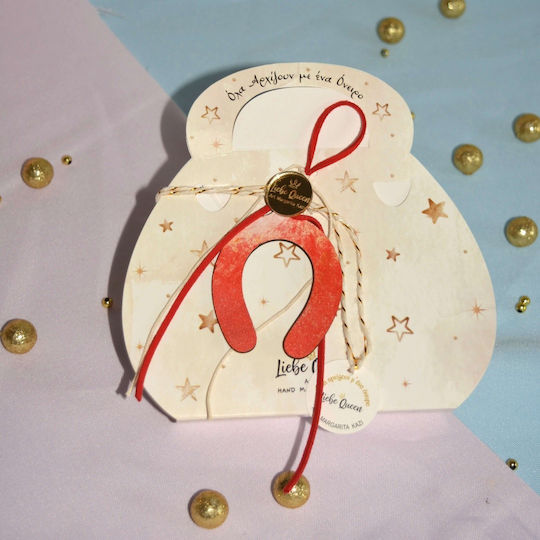 LiebeQueen Handmade Tabletop Lucky Charm Horseshoe Red made of Wood 1pcs