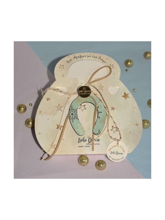 LiebeQueen Handmade Hanging Lucky Charm Horseshoe Light Blue made of Wood 1pcs