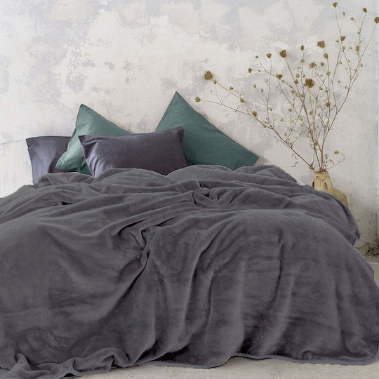 Nima Coperta Κουβέρτα Βελουτέ Ημίδιπλη 180x220εκ. Dark Gray