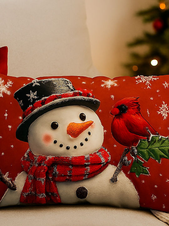 By Queen Limited Festive Edition Μαξιλαροθήκη Χιονάνθρωπος & Καρδινάλιος 50×30 Εκ