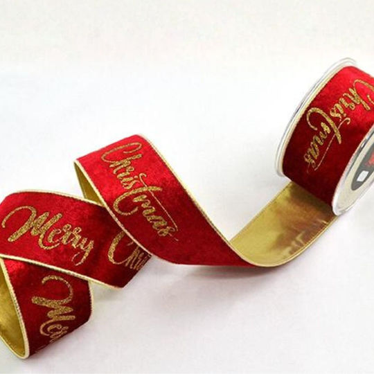 Velvet Ribbon Gold Back Merry Christmas Red – Gold – 7.2cm X 4.5m 229.001.0333.07