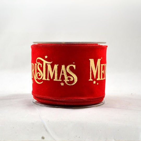 Βελούδινη Κορδέλα Luxury Merry Christmas Κόκκινη – Χρυσή – 6cm X 9m 229.001.0259.55