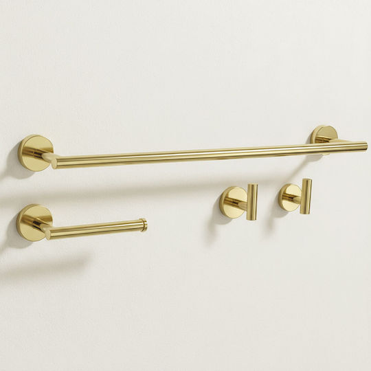 Rea Ari Wall Mounted Bathroom Accessory Set Metal Gold 4 Pieces