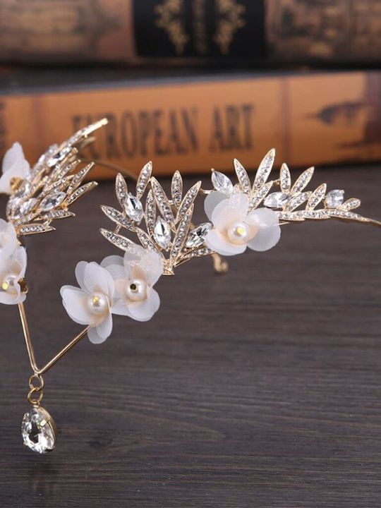 Crown Headpiece Forehead Bohemian Waterdrop Leaves Crystals Gold Bride Wedding Fern