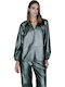 Women's Blouse Leather with V Neckline Gray