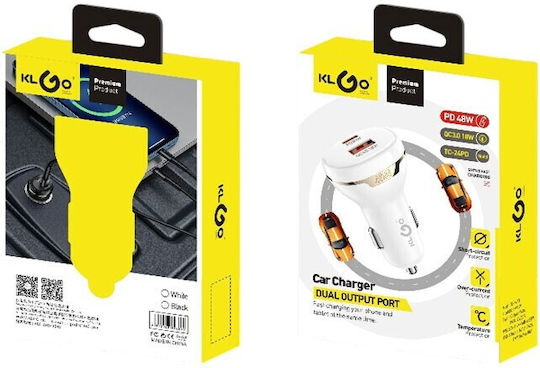 KLGO Car Charger 48W Fast Charging with Ports 1xUSB-A 1xType-C