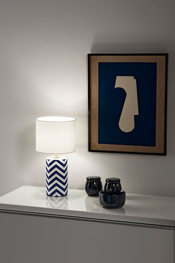 Fan Europe Zeno Ceramic Vintage Table Lamp with White Shade and Blue Base