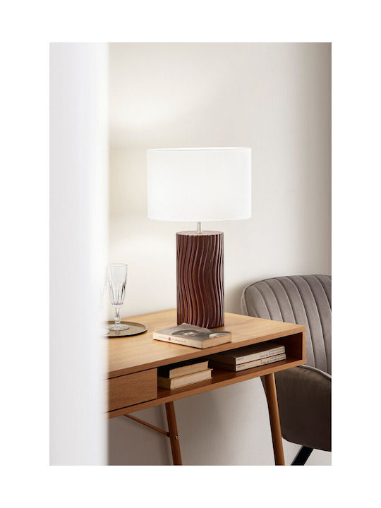 Fan Europe Woodlog Iwoodlogl Wooden Table Lamp with White Shade and Bronze Base