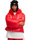 Women's Short Puffer Jacket for Winter with Hood For All Time Red
