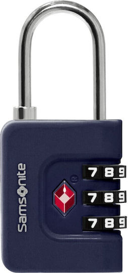 Samsonite 3dial Steel Padlock Brass Combination with TSA Certification 32mm Blue 1pcs
