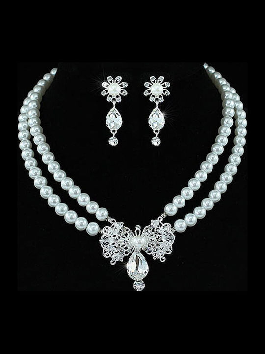 Bridal Wedding White Faux Pearl Necklace Set Delphi