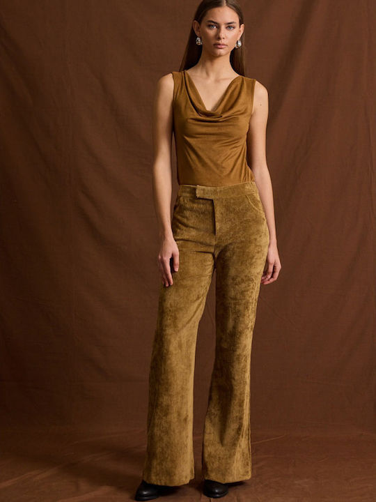 Irina Women's Fabric Trousers Regular Fit Olive