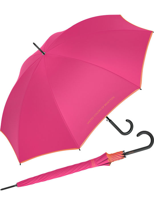 Benetton Automatic Umbrella with Walking Stick Fuchsia