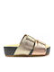Leather Women's Flat Sandals in Gold Color