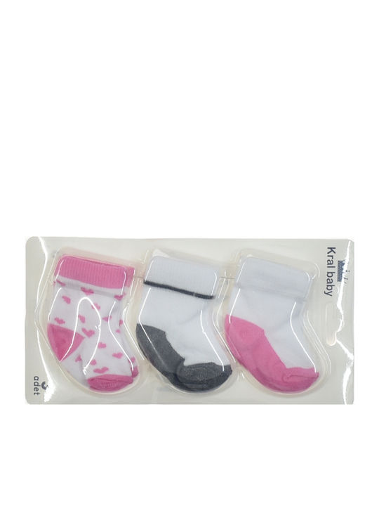 Mon Petit Art Kids' Socks White-pink 3 Pairs