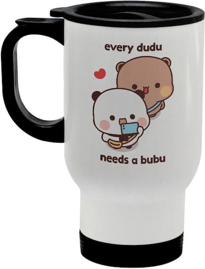 Koupakoupa Every Dudu Needs A Bubu Чаша Термос Неръждаема Стомана 450мл Бяла с Дръжка и Сламка