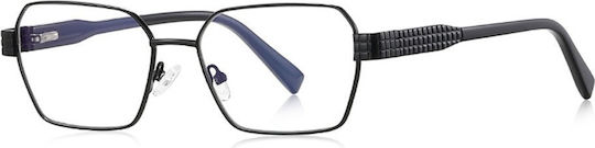 Techsuit Anti-Blue Light Glasses Reflex PC 3161 Women Rectangle Metal Frame AC Lens Black