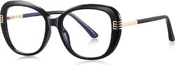 Techsuit Anti-Blaulichtblockierende Brillen Reflex Pc 2265 Damen Schmetterling Tr90&Metallrahmen Ac Linse Schwarz Gold