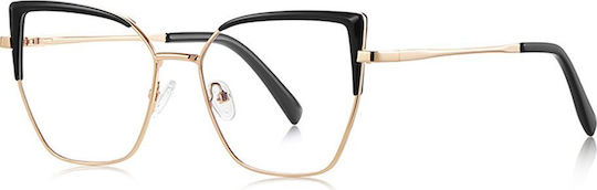 Techsuit Anti-Blue Light Glasses Reflex PC 3156 Women Cat Eye Metal Frame AC Lens Gold Black