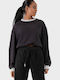 Blouse Women's Crop Top Cotton Long Sleeve Black