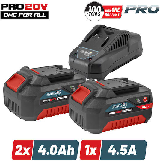 Bormann Pro Σετ 2 Μπαταριών Εργαλείου Λιθίου 20V Χωρητικότητας 4Ah με Φορτιστή BBP9944