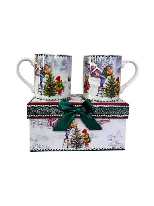 Velve Set Ornamente de Crăciun Căni Ceramice Verde 2buc