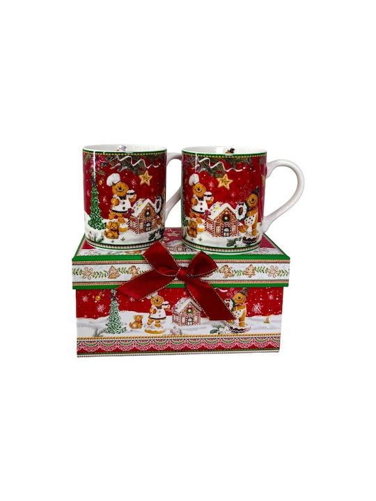 Velve Set Ornamente de Crăciun Căni Ceramice Roșu 2buc